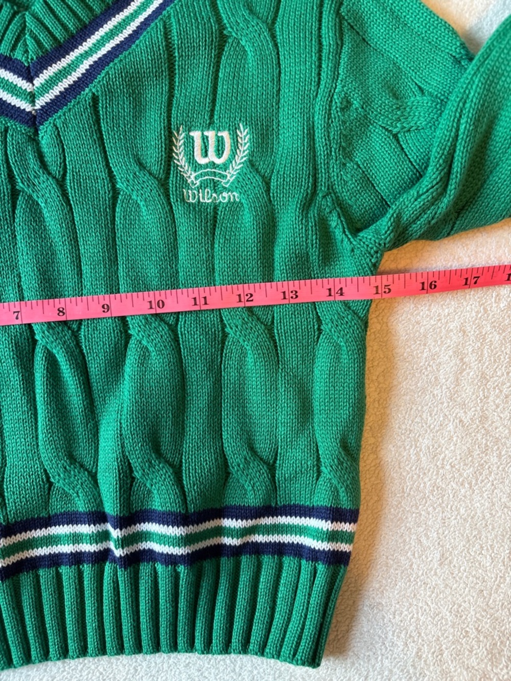 Wilson Preppy Tennis Sweater, Green w Blue White. Size 6/6x - Picture 7 of 8